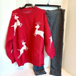 Red Reindeer Sweater and Gray Pants Set Maternity set Size S New without Tag